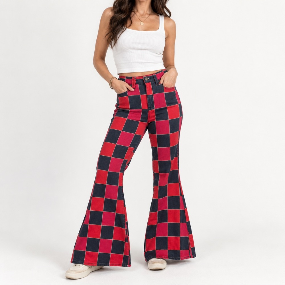 Urban Outfitters Checkerboard Flare Jeans Y2K Retro Size 26